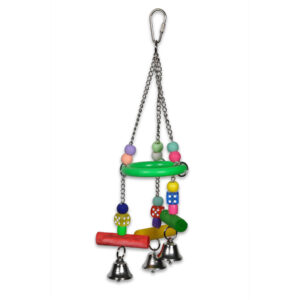 Jouet oiseau anneau et dés multicolore 30cm