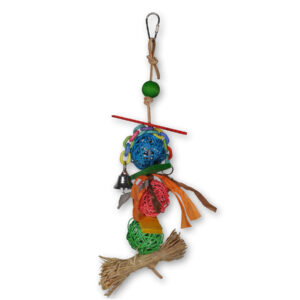 Jouet oiseau 3 boules en osier multicolore 35cm
